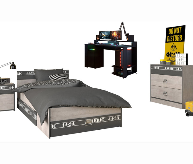 Parisot Kinderzimmer-Set Fabric 21 – mit LED-Gamertisch, Bett, Kommode & mehr