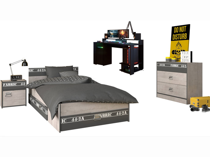 Parisot Kinderzimmer-Set Fabric 21 – mit LED-Gamertisch, Bett, Kommode & mehr