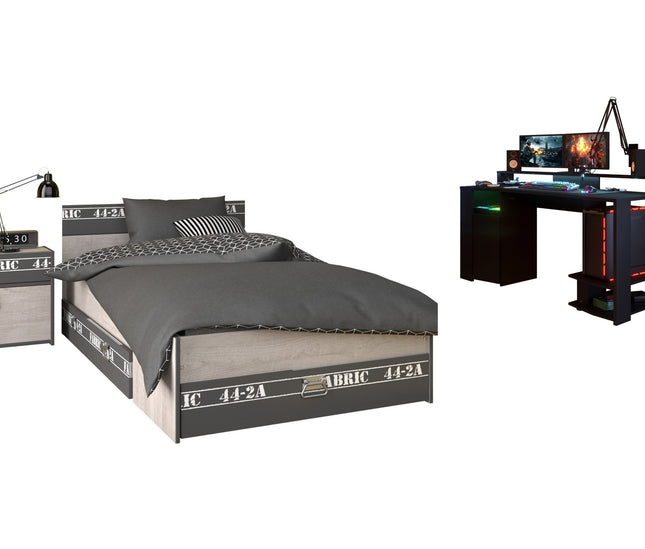 Parisot Kinderzimmer-Set Fabric 22 – mit LED-Gamertisch, Bett & mehr