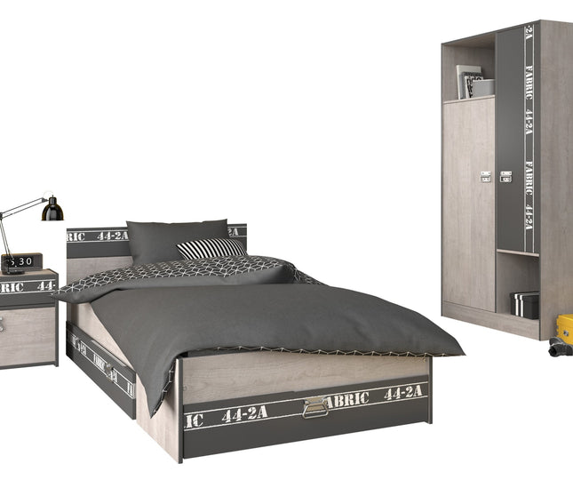 Parisot Kinderzimmer-Set Fabric 2 – mit Bett,Schrank,Nako & Bettschubkasten