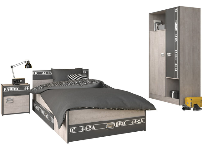 Parisot Kinderzimmer-Set Fabric 2 – mit Bett,Schrank,Nako & Bettschubkasten