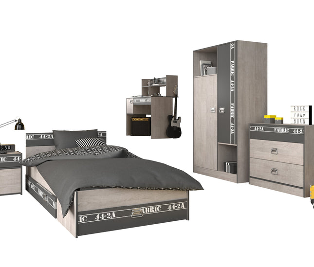 Parisot Kinderzimmer-Set Fabric 11 – mit Bett,Schrank,Schreibtisch,Nako, Kommode & Bettschubkasten