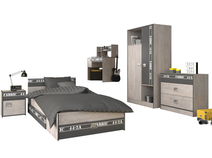 Parisot Kinderzimmer-Set Fabric 11 – mit Bett,Schrank,Schreibtisch,Nako, Kommode & Bettschubkasten