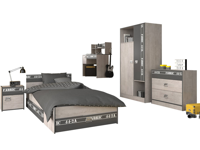 Parisot Kinderzimmer-Set Fabric 11 – mit Bett,Schrank,Schreibtisch,Nako, Kommode & Bettschubkasten