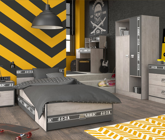 Parisot Kinderzimmer-Set Fabric 11 – mit Bett,Schrank,Schreibtisch,Nako, Kommode & Bettschubkasten