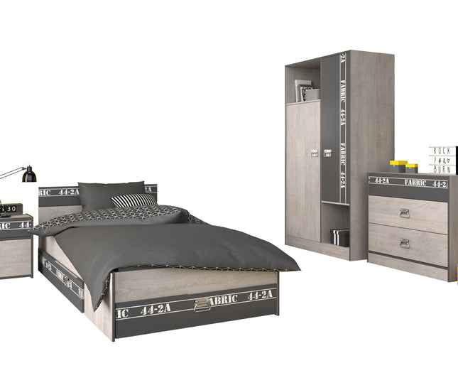 Parisot Kinderzimmer-Set Fabric 1 – mit Bett,Schrank,Nako,Kommode & Bettschubkasten