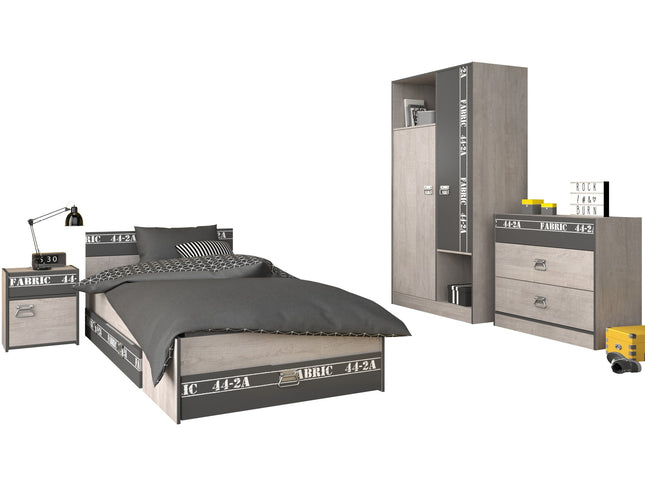 Parisot Kinderzimmer-Set Fabric 1 – mit Bett,Schrank,Nako,Kommode & Bettschubkasten