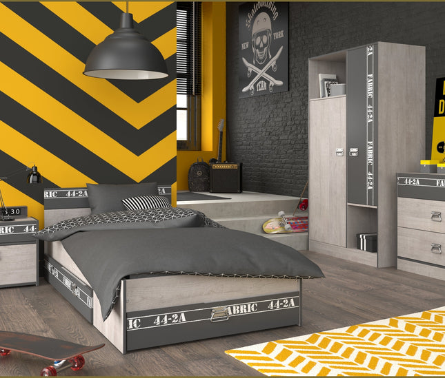 Parisot Kinderzimmer-Set Fabric 1 – mit Bett,Schrank,Nako,Kommode & Bettschubkasten