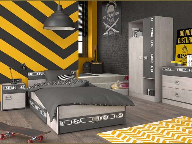 Parisot Kinderzimmer-Set Fabric 1 – mit Bett,Schrank,Nako,Kommode & Bettschubkasten