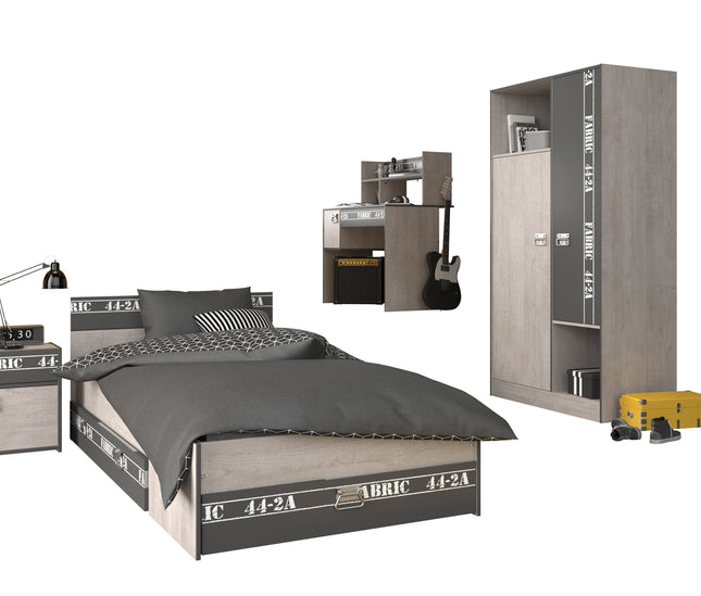 Parisot Kinderzimmer-Set Fabric 12 – mit Bett,Schreibtisch,Nako, Kommode & Bettschubkasten