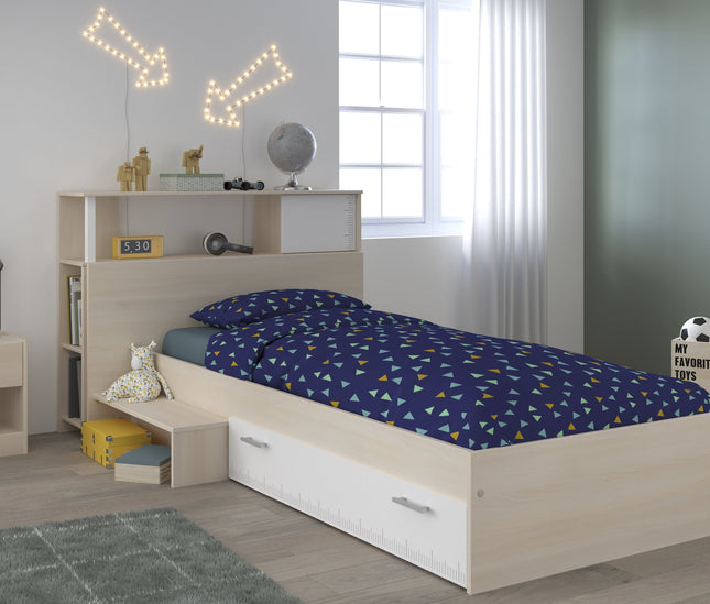 Parisot Jugendzimmer-Set Charly 17 - Set 3-teilig – Bett mit Schubkasten, Regal & Nachttisch in Weiß/Akazie