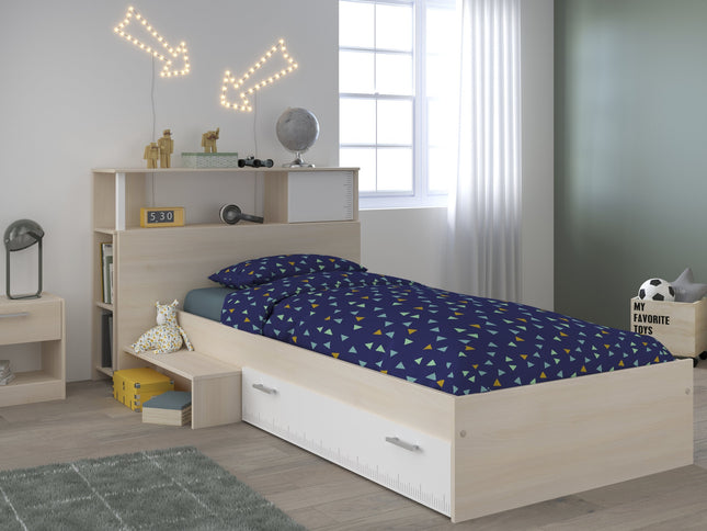 Parisot Jugendzimmer-Set Charly 17 - Set 3-teilig – Bett mit Schubkasten, Regal & Nachttisch in Weiß/Akazie