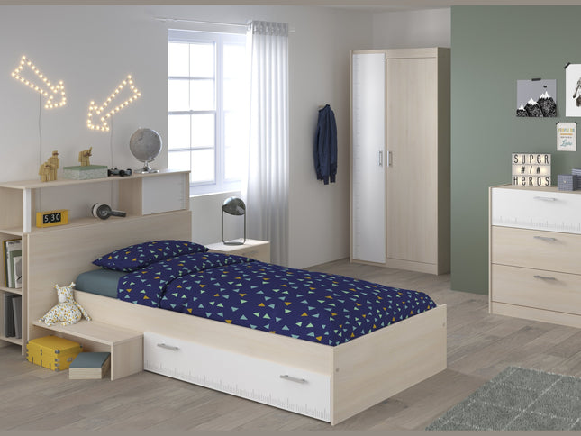 Parisot Jugendzimmer-Set Charly 16 - Set 5-teilig – Bett, Schrank, Kommode & Regal in Weiß/Akazie