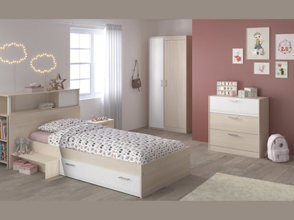 Parisot Jugendzimmer-Set Charly 16 - Set 5-teilig – Bett, Schrank, Kommode & Regal in Weiß/Akazie