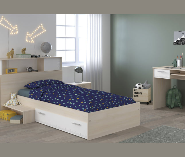 Parisot Jugendzimmer-Set Charly 11 - Set 4-teilig – Bett, Schreibtisch & Regal in Weiß/Akazie