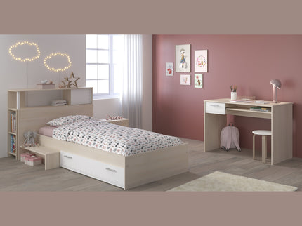 Parisot Jugendzimmer-Set Charly 11 - Set 4-teilig – Bett, Schreibtisch & Regal in Weiß/Akazie