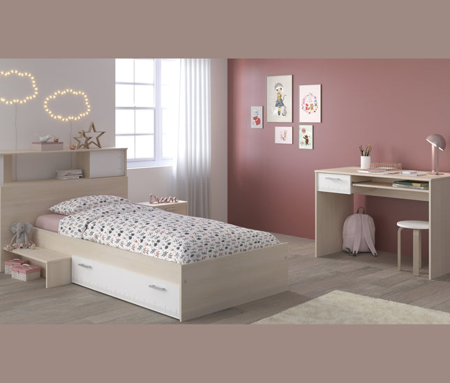 Parisot Jugendzimmer-Set Charly 11 - Set 4-teilig – Bett, Schreibtisch & Regal in Weiß/Akazie