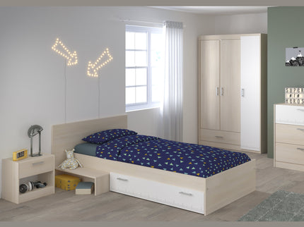 Parisot Jugendzimmer-Set Charly 12 - Set 3-teilig – Bett, Kleiderschrank & Kommode in Weiß/Akazie