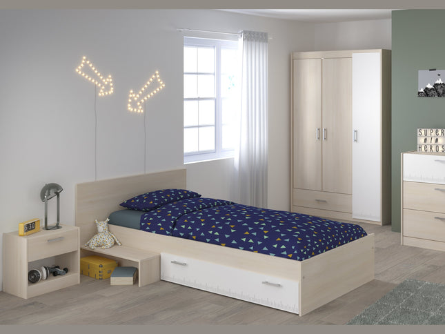 Parisot Jugendzimmer-Set Charly 12 - Set 3-teilig – Bett, Kleiderschrank & Kommode in Weiß/Akazie