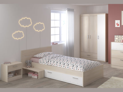Parisot Jugendzimmer-Set Charly 12 - Set 3-teilig – Bett, Kleiderschrank & Kommode in Weiß/Akazie