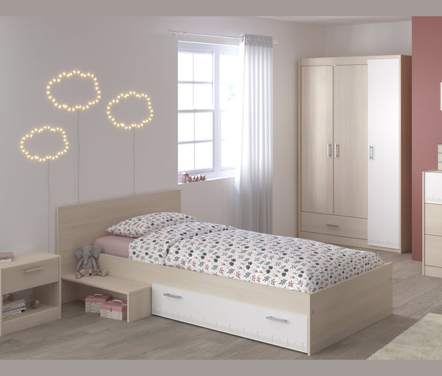 Parisot Jugendzimmer-Set Charly 12 - Set 3-teilig – Bett, Kleiderschrank & Kommode in Weiß/Akazie