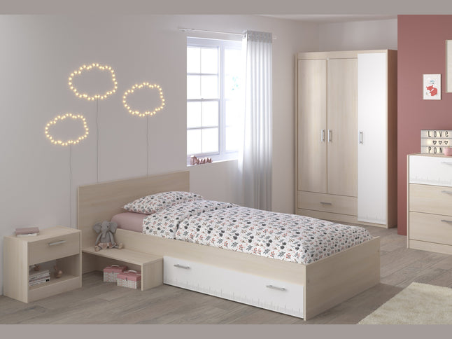 Parisot Jugendzimmer-Set Charly 12 - Set 3-teilig – Bett, Kleiderschrank & Kommode in Weiß/Akazie