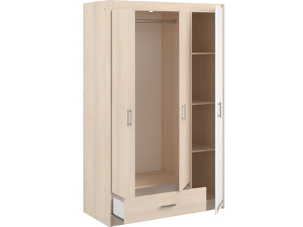 Parisot Jugendzimmer-Set Charly 6 - Set 2-teilig – Hochbett & 3-türiger Kleiderschrank in Weiß/Akazie