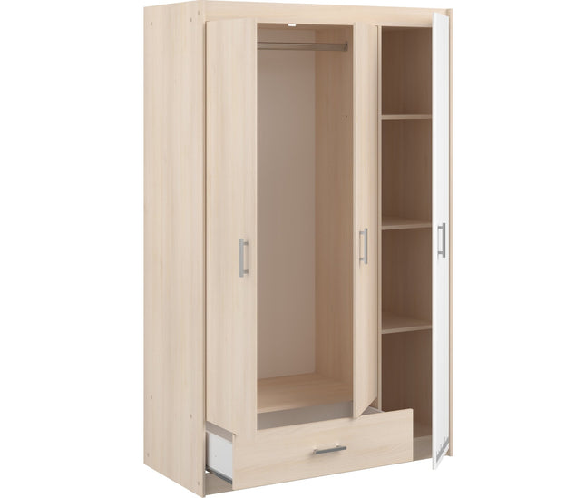 Parisot Jugendzimmer-Set Charly 6 - Set 2-teilig – Hochbett & 3-türiger Kleiderschrank in Weiß/Akazie