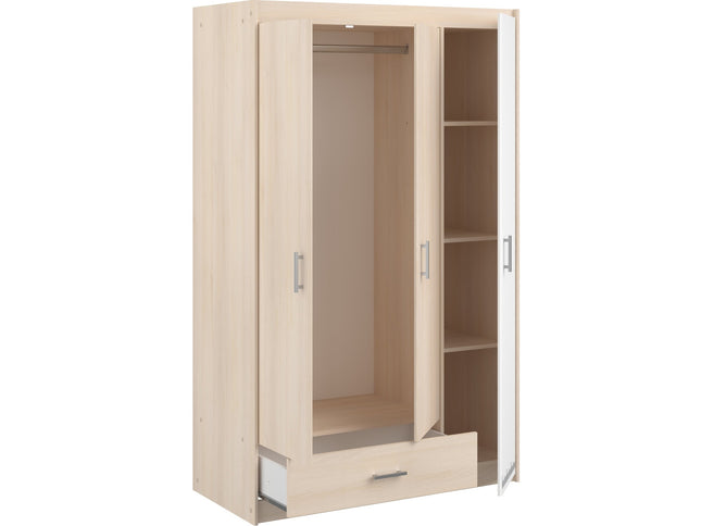 Parisot Jugendzimmer-Set Charly 6 - Set 2-teilig – Hochbett & 3-türiger Kleiderschrank in Weiß/Akazie