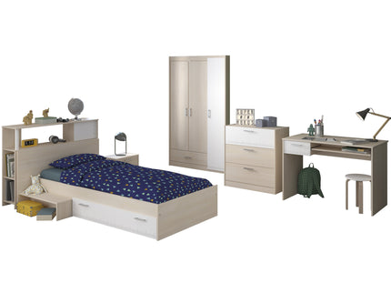 Parisot Jugendzimmer-Set Charly 9 - Set 6-teilig – Komplettzimmer in Weiß/Akazie mit Bett, Schrank, Schreibtisch & mehr