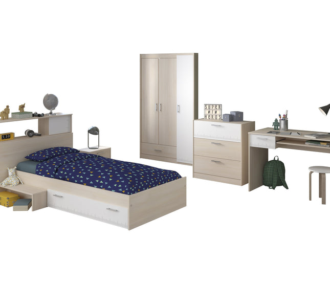 Parisot Jugendzimmer-Set Charly 9 - Set 6-teilig – Komplettzimmer in Weiß/Akazie mit Bett, Schrank, Schreibtisch & mehr