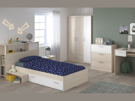Parisot Jugendzimmer-Set Charly 9 - Set 6-teilig – Komplettzimmer in Weiß/Akazie mit Bett, Schrank, Schreibtisch & mehr