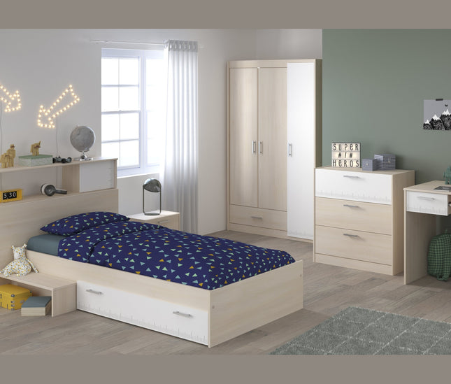 Parisot Jugendzimmer-Set Charly 9 - Set 6-teilig – Komplettzimmer in Weiß/Akazie mit Bett, Schrank, Schreibtisch & mehr