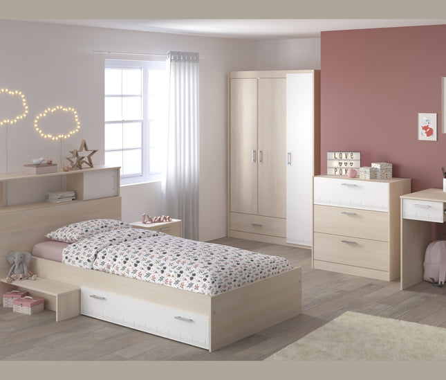 Parisot Jugendzimmer-Set Charly 9 - Set 6-teilig – Komplettzimmer in Weiß/Akazie mit Bett, Schrank, Schreibtisch & mehr