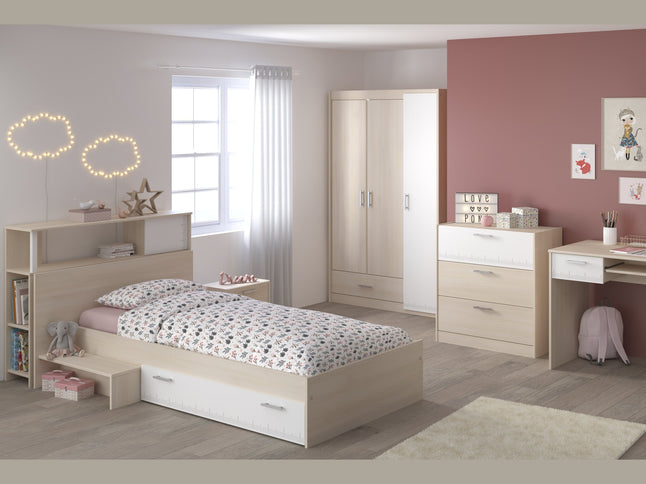 Parisot Jugendzimmer-Set Charly 9 - Set 6-teilig – Komplettzimmer in Weiß/Akazie mit Bett, Schrank, Schreibtisch & mehr