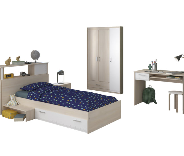 Parisot Jugendzimmer-Set Charly 10 - Set 5-teilig – Bett, Schrank, Schreibtisch & mehr in Weiß/Akazie