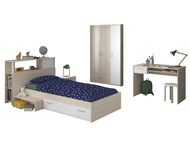 Parisot Jugendzimmer-Set Charly 10 - Set 5-teilig – Bett, Schrank, Schreibtisch & mehr in Weiß/Akazie