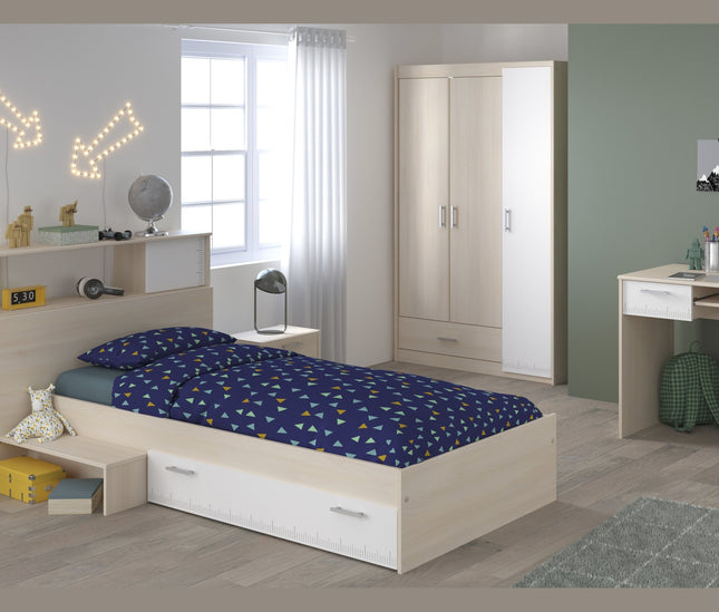 Parisot Jugendzimmer-Set Charly 10 - Set 5-teilig – Bett, Schrank, Schreibtisch & mehr in Weiß/Akazie