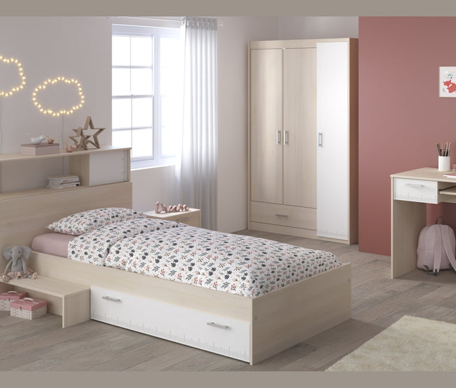 Parisot Jugendzimmer-Set Charly 10 - Set 5-teilig – Bett, Schrank, Schreibtisch & mehr in Weiß/Akazie