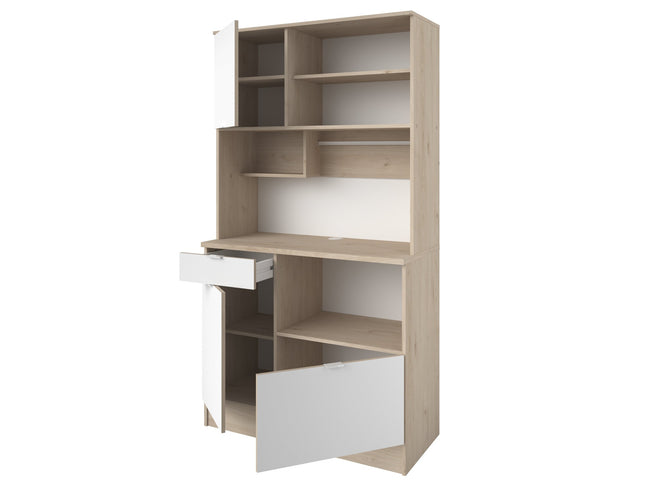 Parisot Buffet Socool 11 - Küchenbuffet mit Theke in Weiß & Eiche mit Utensilienhalter