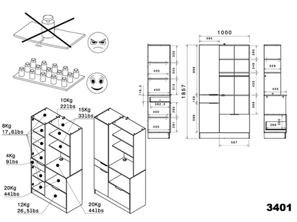 Parisot Buffet Fumay 11 - Küchenbuffet Set in Eiche & Betonoptik