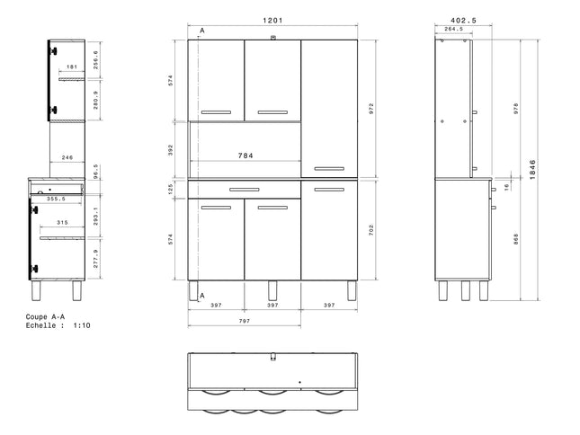 Parisot Buffet Season 22 - Modernes Küchenbuffet in Alu-Grau & Weiß mit viel Stauraum