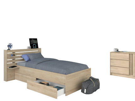 Stauraumbett Parisot Escale 11 mit Kommode & Schubkästen – 90x200 Eiche