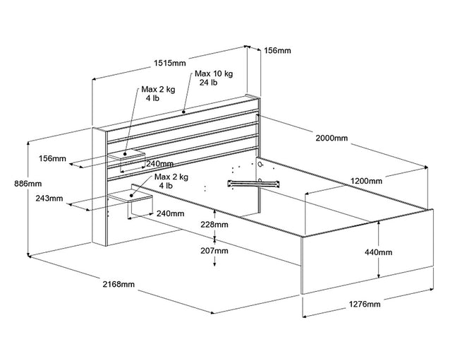 Parisot Stauraumbett Escale 7 - 120x200 – mit Bettschubkasten & Ablagen, Japanische Eiche