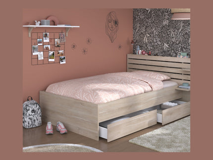 Parisot Stauraumbett Escale 7 - 120x200 – mit Bettschubkasten & Ablagen, Japanische Eiche