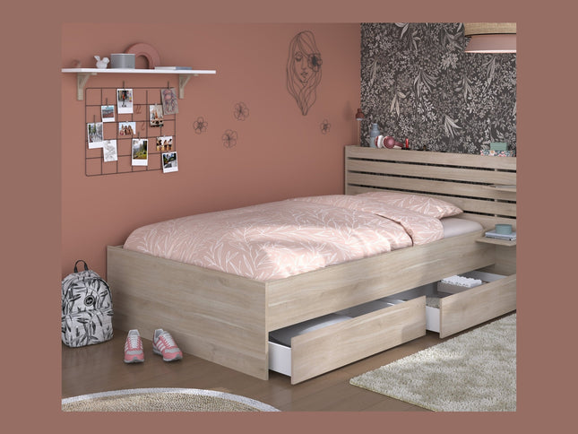 Parisot Stauraumbett Escale 7 - 120x200 – mit Bettschubkasten & Ablagen, Japanische Eiche