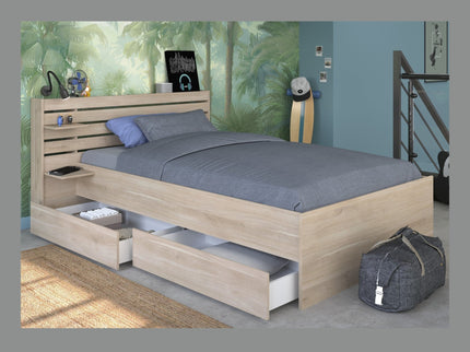 Parisot Stauraumbett Escale 7 - 120x200 – mit Bettschubkasten & Ablagen, Japanische Eiche