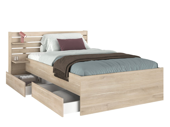 Parisot Stauraumbett Escale 7 - 120x200 – mit Bettschubkasten & Ablagen, Japanische Eiche