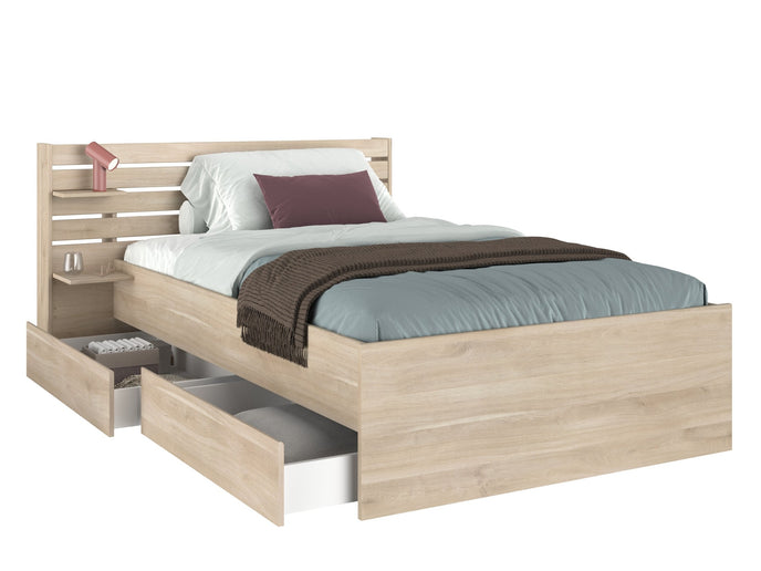 Parisot Stauraumbett Escale 7 - 120x200 – mit Bettschubkasten & Ablagen, Japanische Eiche