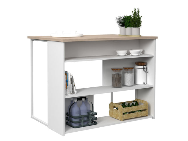 Parisot Buffet Socool 11 - Küchenbuffet mit Theke in Weiß & Eiche mit Utensilienhalter